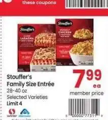 Albertsons Stouffer's Family Size Entrée - 28-40 oz Selected Varieties offer