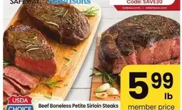 Albertsons Beef Boneless Petite Sirloin Steaks Value Pack or Chuck Pot Roast offer