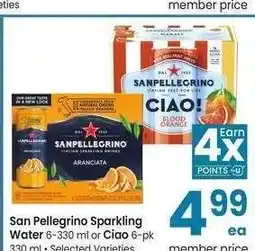 Albertsons San Pellegrino Sparkling Water 6-330 ml or Ciao 6-pk 330 ml - Selected Varieties offer