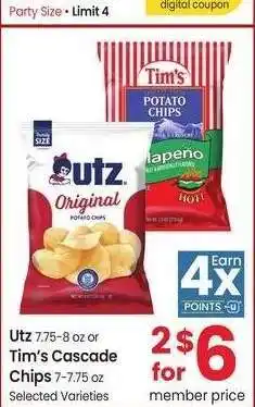 Albertsons UTZ 7.75-8 oz or Tim's Cascade Chips 7-7.75 oz - Selected Varieties offer