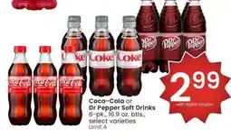 Albertsons Coca-Cola or Dr Pepper Soft Drinks - 6 - pk., 16.9 oz. btls., select varieties offer