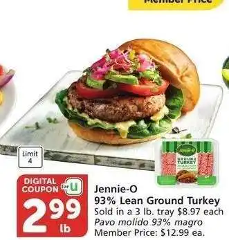 Albertsons Jennie-O 93% Lean Ground Turkey - Sold in a 3 lb. tray $8.97 each Member Price: $12.99 ea offer