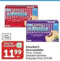 Albertsons Smucker's Uncrustables - 15 ct., Frozen Selected varieties Everyday Price: $13.99 offer