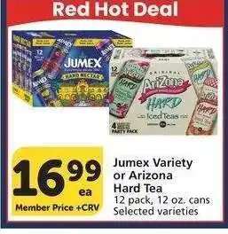 Albertsons Jumex Variety or Arizona Hard Tea - 12 pack, 12 oz. cans Selected varieties offer