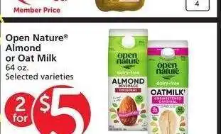 Albertsons Open Nature Almond or Oat Milk - 64 oz. Selected varieties offer