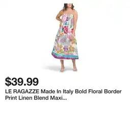 Marshalls LE RAGAZZE Made In Italy Bold Floral Border Print Linen Blend Maxi Dress offer