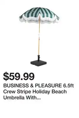 Marshalls BUSINESS & PLEASURE 6.5ft Crew Stripe Holiday Beach Umbrella With Carry Bag offer