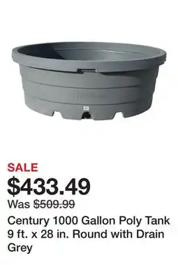 Tractor Supply Company Century 1000 Gallon Poly Tank 9 ft. x 28 in. Round with Drain Grey offer