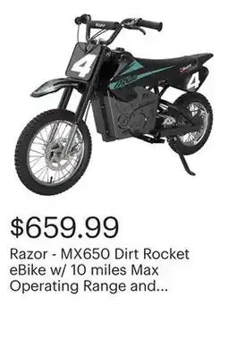 Best Buy Razor - MX650 Dirt Rocket eBike w/ 10 miles Max Operating Range and 17 mph Max Speed - Black/Teal offer