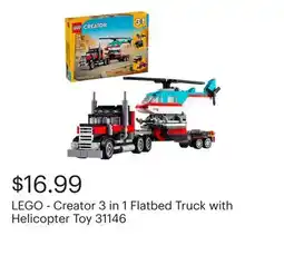 Best Buy LEGO - Creator 3 in 1 Flatbed Truck with Helicopter Toy 31146 offer
