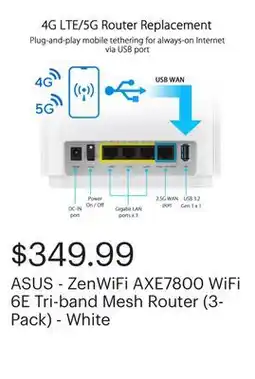 Best Buy ASUS - ZenWiFi AXE7800 WiFi 6E Tri-band Mesh Router (3-Pack) - White offer