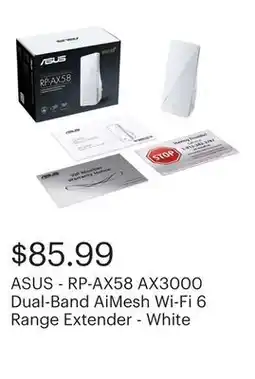 Best Buy ASUS - RP-AX58 AX3000 Dual-Band AiMesh Wi-Fi 6 Range Extender - White offer