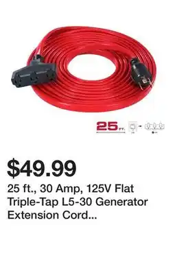 Harbor Freight Tools 25 ft., 30 Amp, 125V Flat Triple-Tap L5-30 Generator Extension Cord Adapter offer