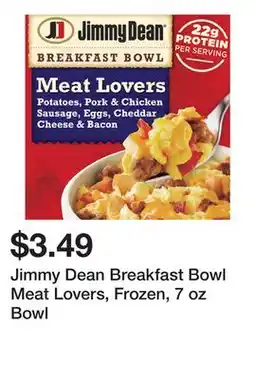 Wegmans Jimmy Dean Breakfast Bowl Meat Lovers, Frozen, 7 oz Bowl offer