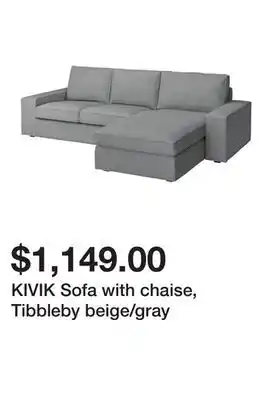 Ikea KIVIK Sofa with chaise, Tibbleby beige/gray offer