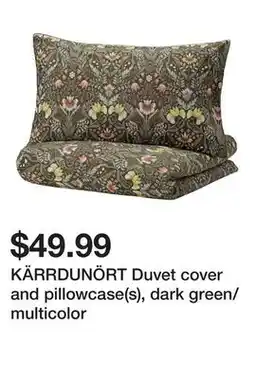 Ikea KÄRRDUNÖRT Duvet cover and pillowcase(s), dark green/multicolor offer