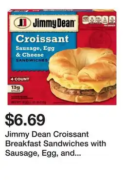 Wegmans Jimmy Dean Croissant Breakfast Sandwiches with Sausage, Egg, and Cheese, Frozen, 4 Count offer