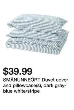 Ikea SMÅNUNNEÖRT Duvet cover and pillowcase(s), dark gray-blue white/stripe offer