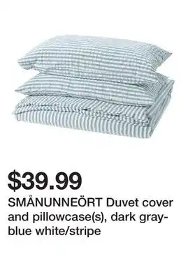 Ikea SMÅNUNNEÖRT Duvet cover and pillowcase(s), dark gray-blue white/stripe offer