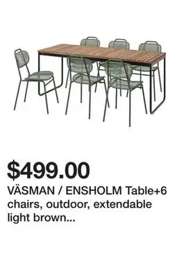 Ikea VÄSMAN / ENSHOLM Table+6 chairs, outdoor, extendable light brown stained/green offer