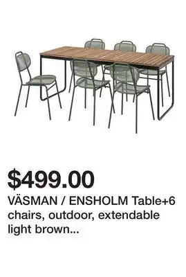 Ikea VÄSMAN / ENSHOLM Table+6 chairs, outdoor, extendable light brown stained/green offer
