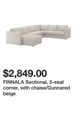 Ikea FINNALA Sectional, 5-seat corner, with chaise/Gunnared beige offer