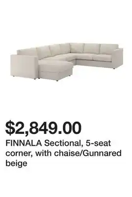 Ikea FINNALA Sectional, 5-seat corner, with chaise/Gunnared beige offer