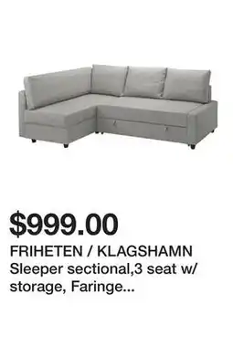 Ikea FRIHETEN / KLAGSHAMN Sleeper sectional,3 seat w/storage, Faringe light gray offer