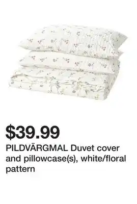 Ikea PILDVÄRGMAL Duvet cover and pillowcase(s), white/floral pattern offer
