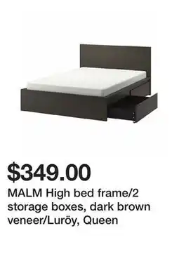 Ikea MALM High bed frame/2 storage boxes, dark brown veneer/Luröy, Queen offer