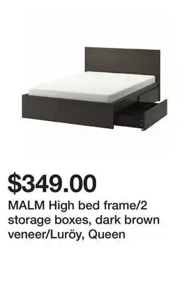 Ikea MALM High bed frame/2 storage boxes, dark brown veneer/Luröy, Queen offer
