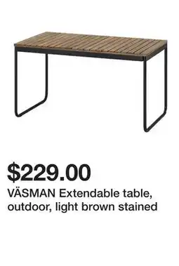 Ikea VÄSMAN Extendable table, outdoor, light brown stained offer