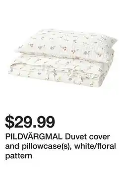 Ikea PILDVÄRGMAL Duvet cover and pillowcase(s), white/floral pattern offer