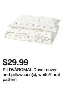 Ikea PILDVÄRGMAL Duvet cover and pillowcase(s), white/floral pattern offer