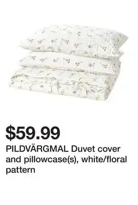 Ikea PILDVÄRGMAL Duvet cover and pillowcase(s), white/floral pattern offer