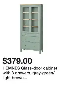 Ikea HEMNES Glass-door cabinet with 3 drawers, gray-green/light brown stained offer