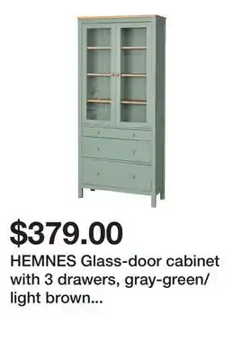 Ikea HEMNES Glass-door cabinet with 3 drawers, gray-green/light brown stained offer