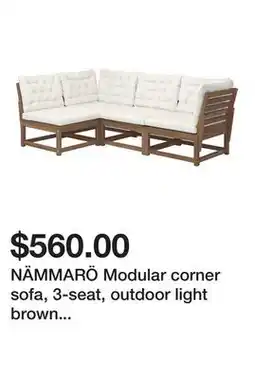 Ikea NÄMMARÖ Modular corner sofa, 3-seat, outdoor light brown stained/Kuddarna light grey-beige offer