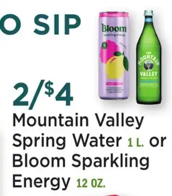 Heinen's Mountain Valley Spring Water 1 L. or Bloom Sparkling Energy 12 OZ offer