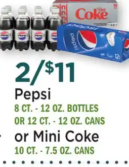 Heinen's Pepsi 8 CT.-12 OZ. BOTTLES OR 12 CT.-12 OZ. CANS or Mini Coke 10 CT.-7.5 OZ. CANS offer