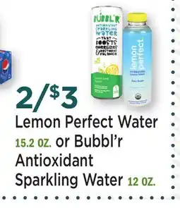 Heinen's Lemon Perfect Water 15.2 OZ. or Bubbl'r Antioxidant Sparkling Water 12 OZ offer