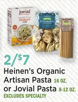 Heinen's Heinen's Organic Artisan Pasta 16 OZ. or Jovial Pasta 8-12 OZ offer