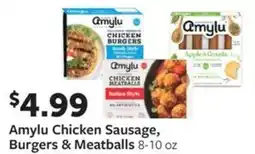 Fareway Amylu chicken sausage, burgers & meatballs offer