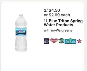 Walgreens 1L Blue Triton Spring Water Products offer