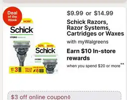 Walgreens Schick Razors, Razor Systems, Cartridges or Waxes offer