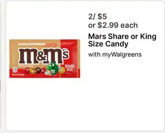 Walgreens Mars Share or King Size Candy offer