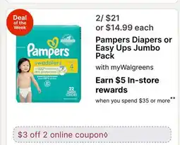Walgreens Pampers Diapers or Easy Ups Jumbo Pack offer