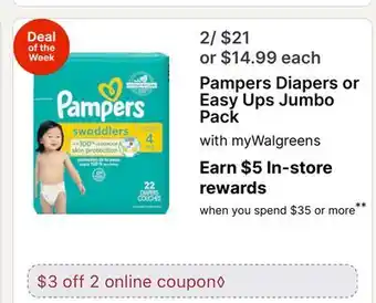 Walgreens Pampers Diapers or Easy Ups Jumbo Pack offer