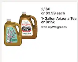 Walgreens 1-Gallon Arizona Tea or Drink offer