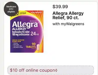 Walgreens Allegra Allergy Relief, 90 ct offer
